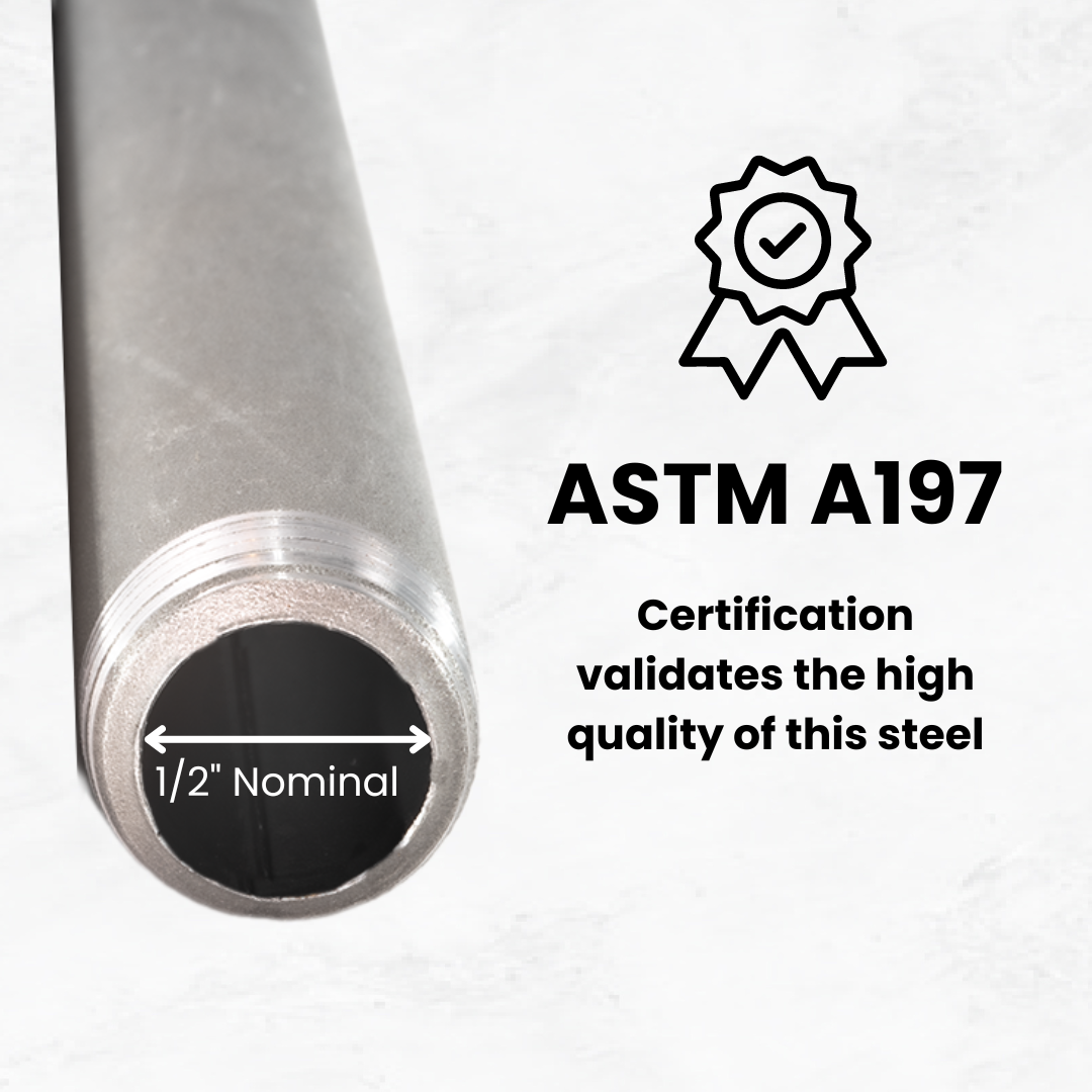 Steel Pipe 1/2in Standard Grade 10 in Length